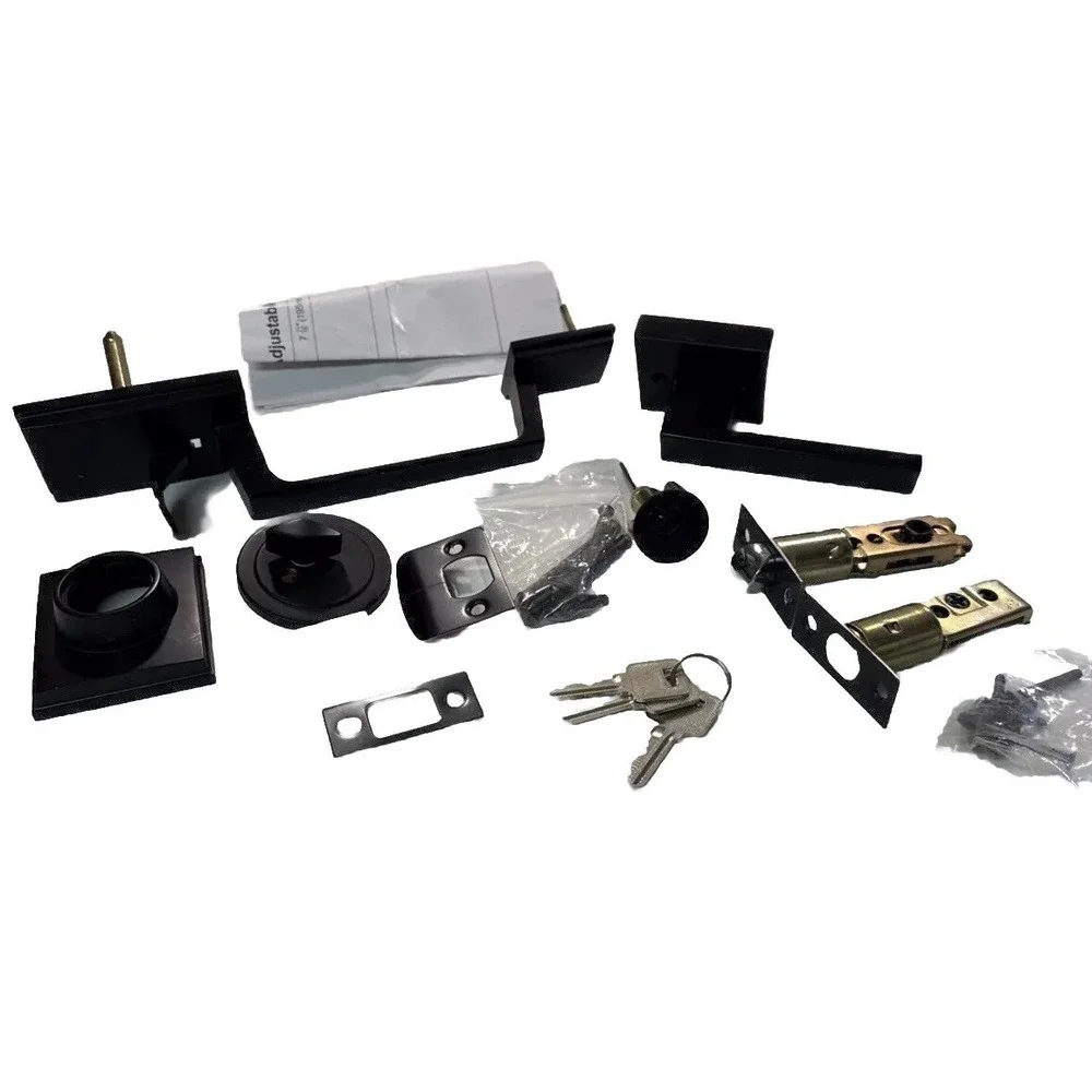 Azdele Matte Black Front Door Handle Set‎ with Reversible Lever Exterior Door